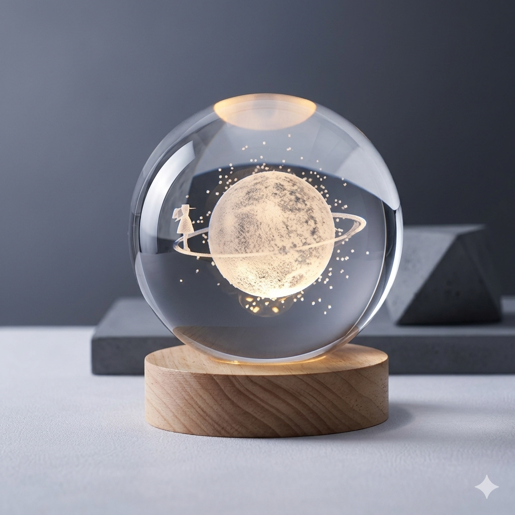 3D Crystal Moon Lamp™ | LED Wooden Base Night Light & Elegant Home Decor